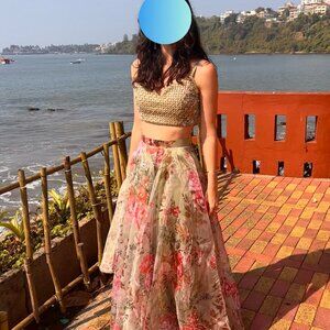 Floral Gold and Cream Wedding Dress lehenga